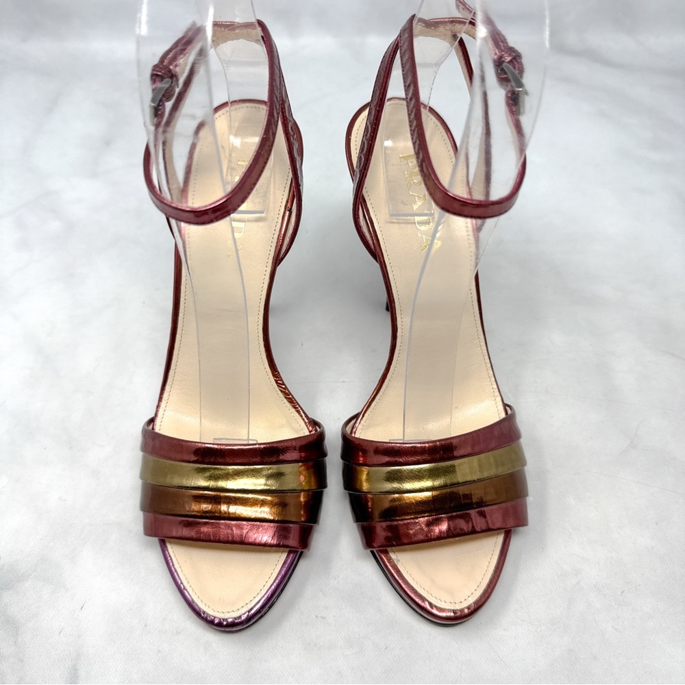 PRADA Vintage Y2K Metallic Leather Ankle Strap Platform Sandal Pumps Heels 36 - Picture 3 of 14